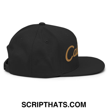 Baja California Mexico Gold Vintage Sports Script Snapback Hat Black