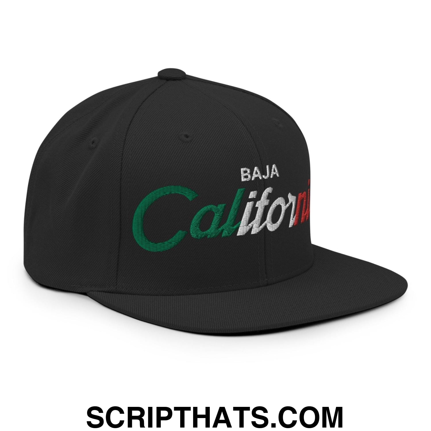 Baja California Mexico Vintage Sports Script Snapback Hat Black