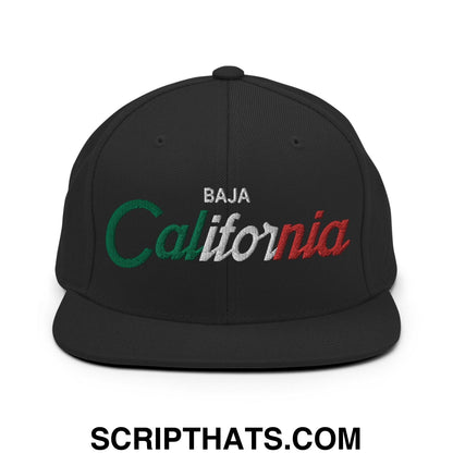 Baja California Mexico Vintage Sports Script Snapback Hat Black