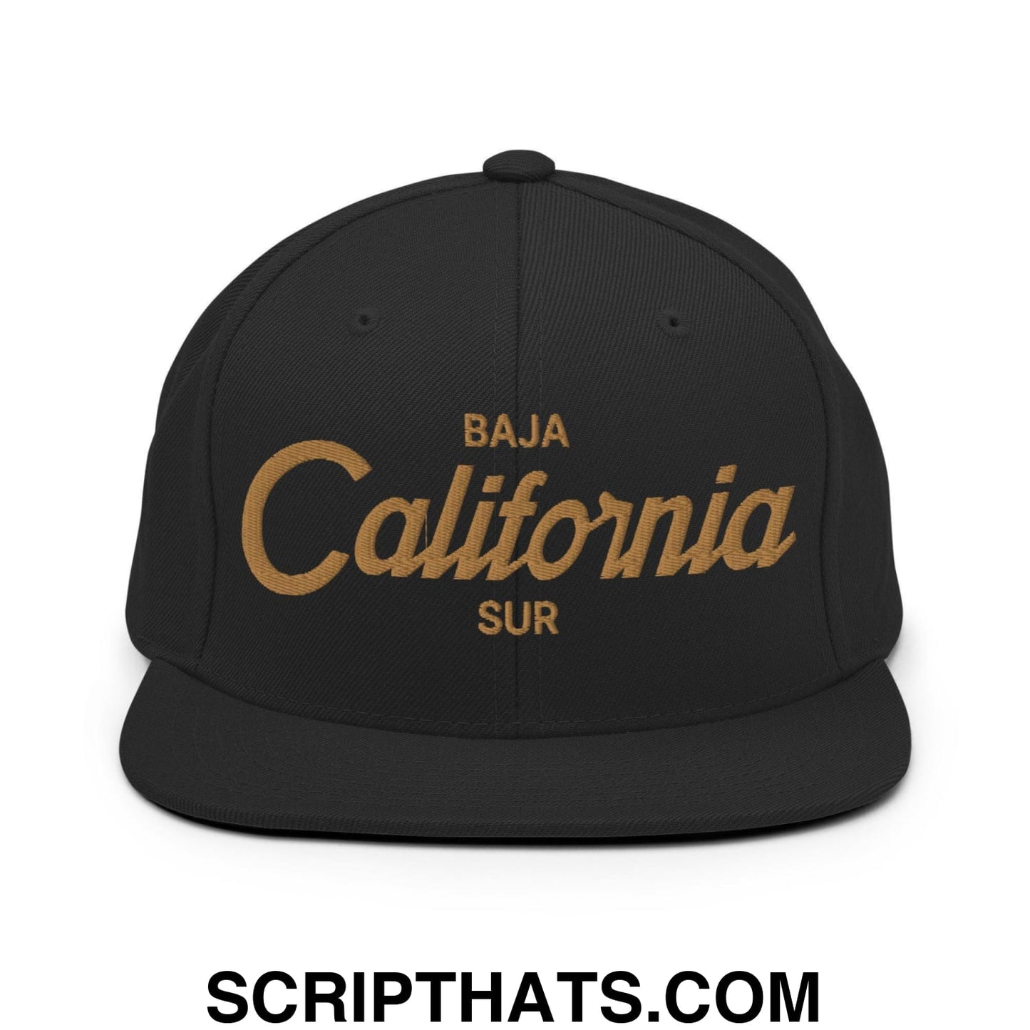 Baja California Sur Mexico Gold Vintage Sports Script Snapback Hat Black
