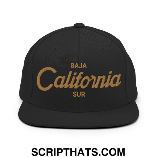 Baja California Sur Mexico Gold Vintage Sports Script Snapback Hat Black