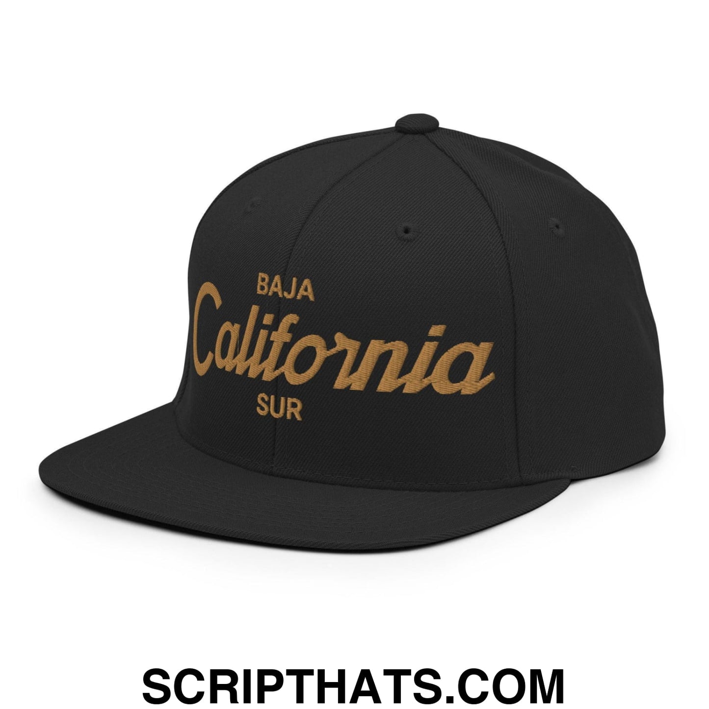 Baja California Sur Mexico Gold Vintage Sports Script Snapback Hat Black