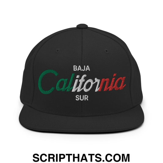Baja California Sur Mexico Vintage Sports Script Snapback Hat Black