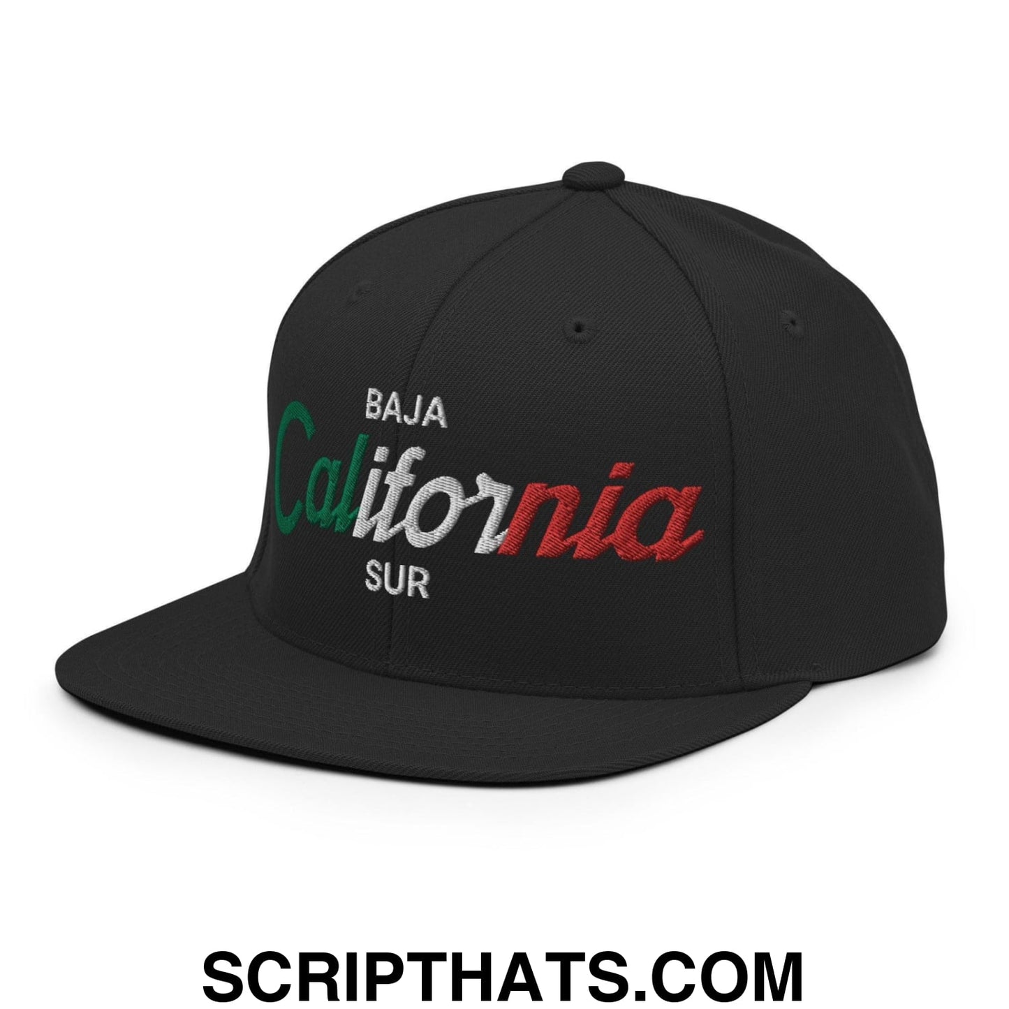 Baja California Sur Mexico Vintage Sports Script Snapback Hat Black