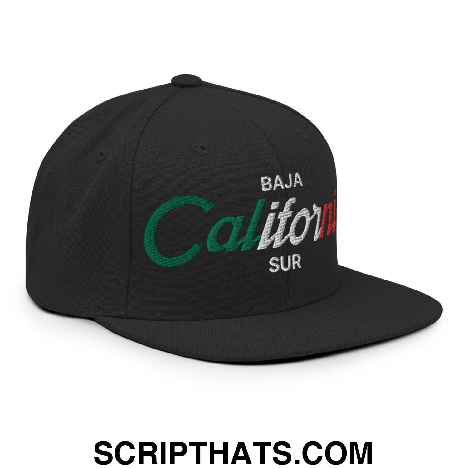 Baja California Sur Mexico Vintage Sports Script Snapback Hat Black