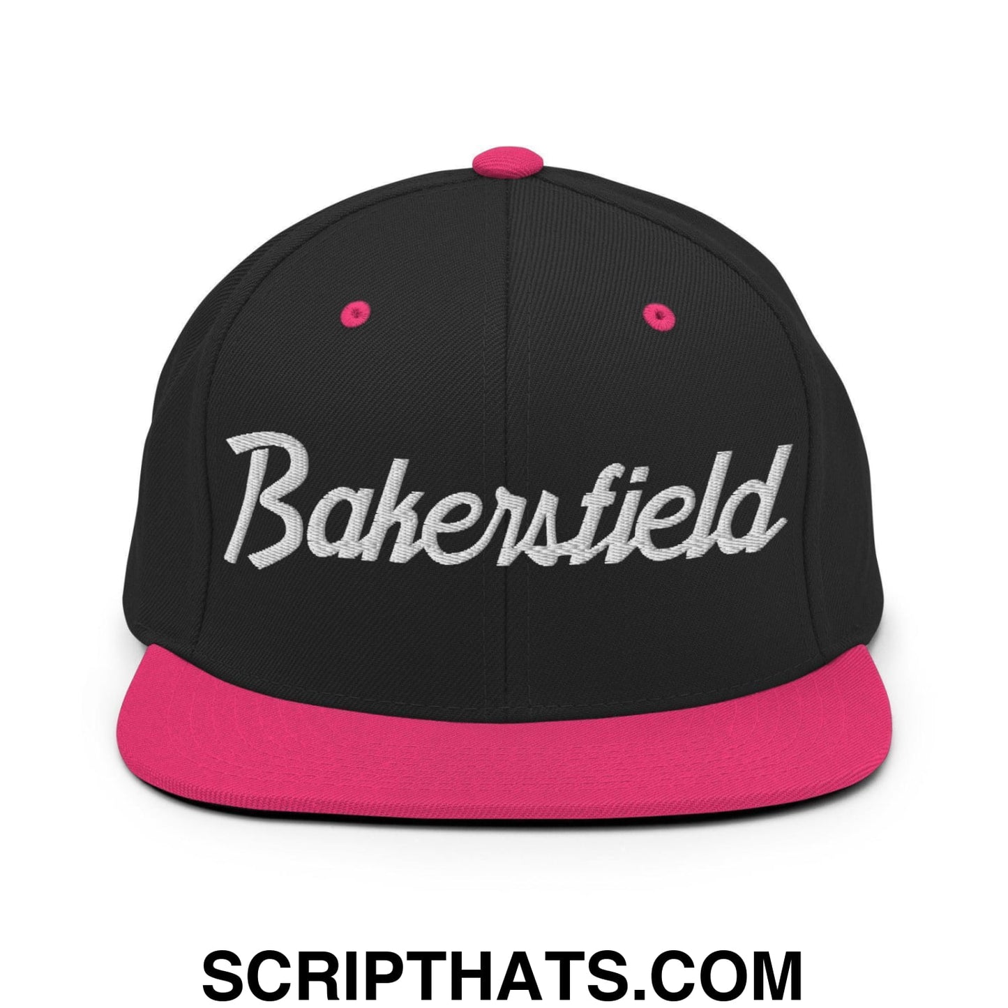 Bakersfield Script Snapback Hat Black Neon Pink