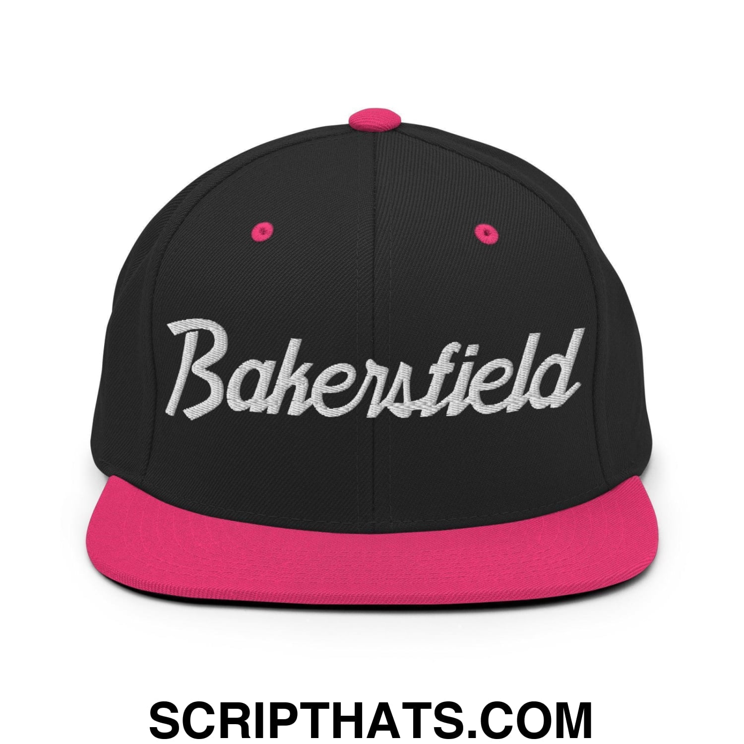 Bakersfield Script Snapback Hat Black Neon Pink