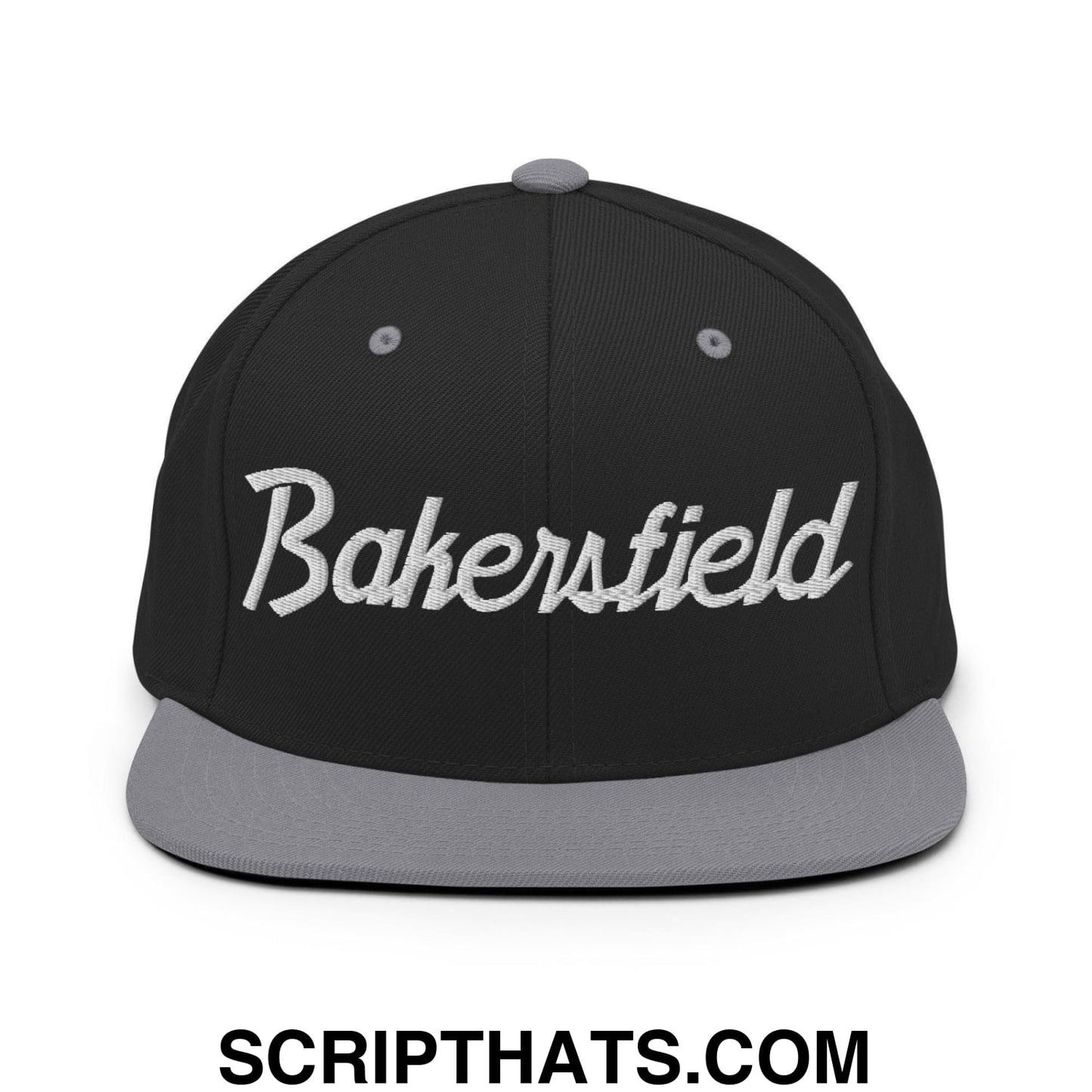 Bakersfield Script Snapback Hat Black Silver