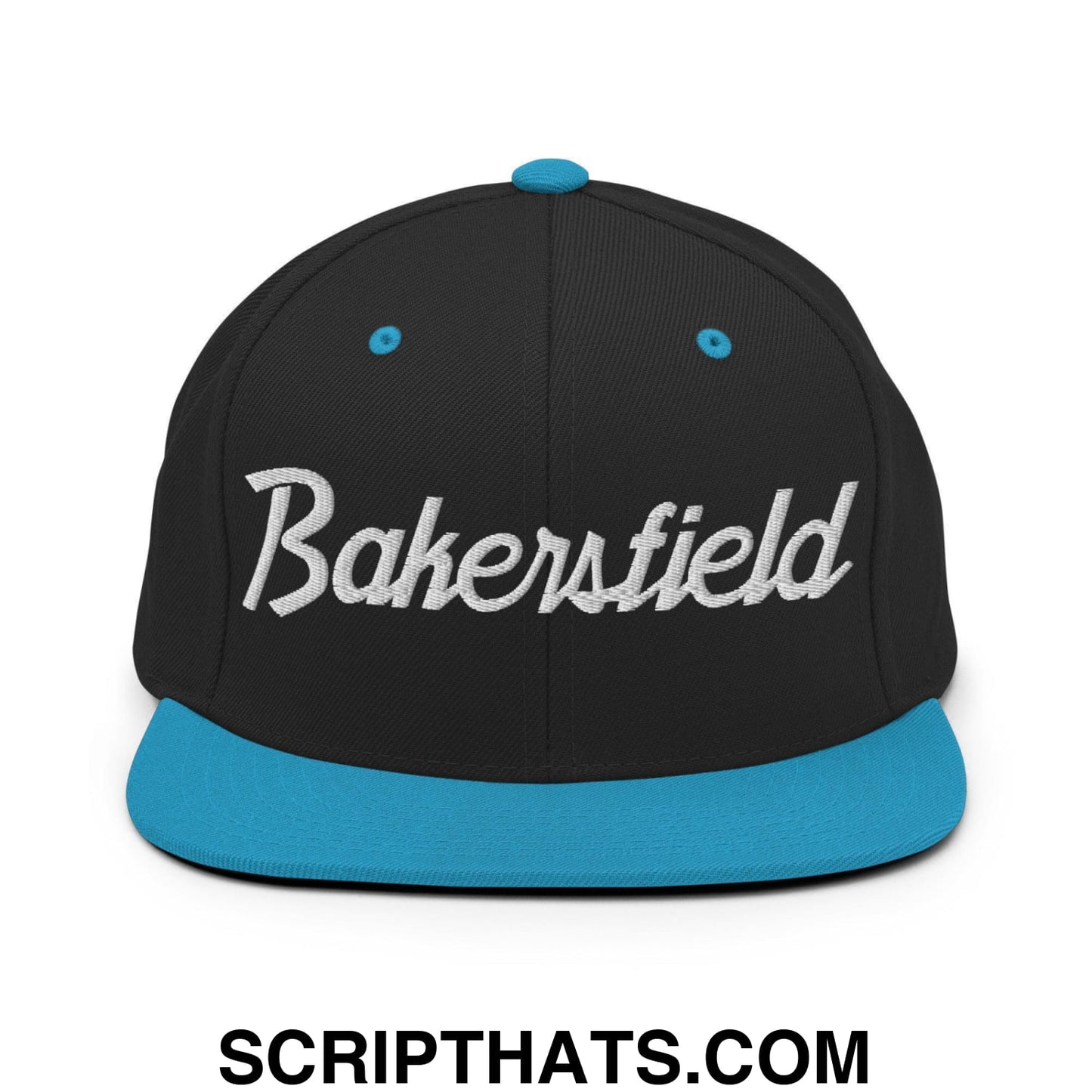Bakersfield Script Snapback Hat Black Teal