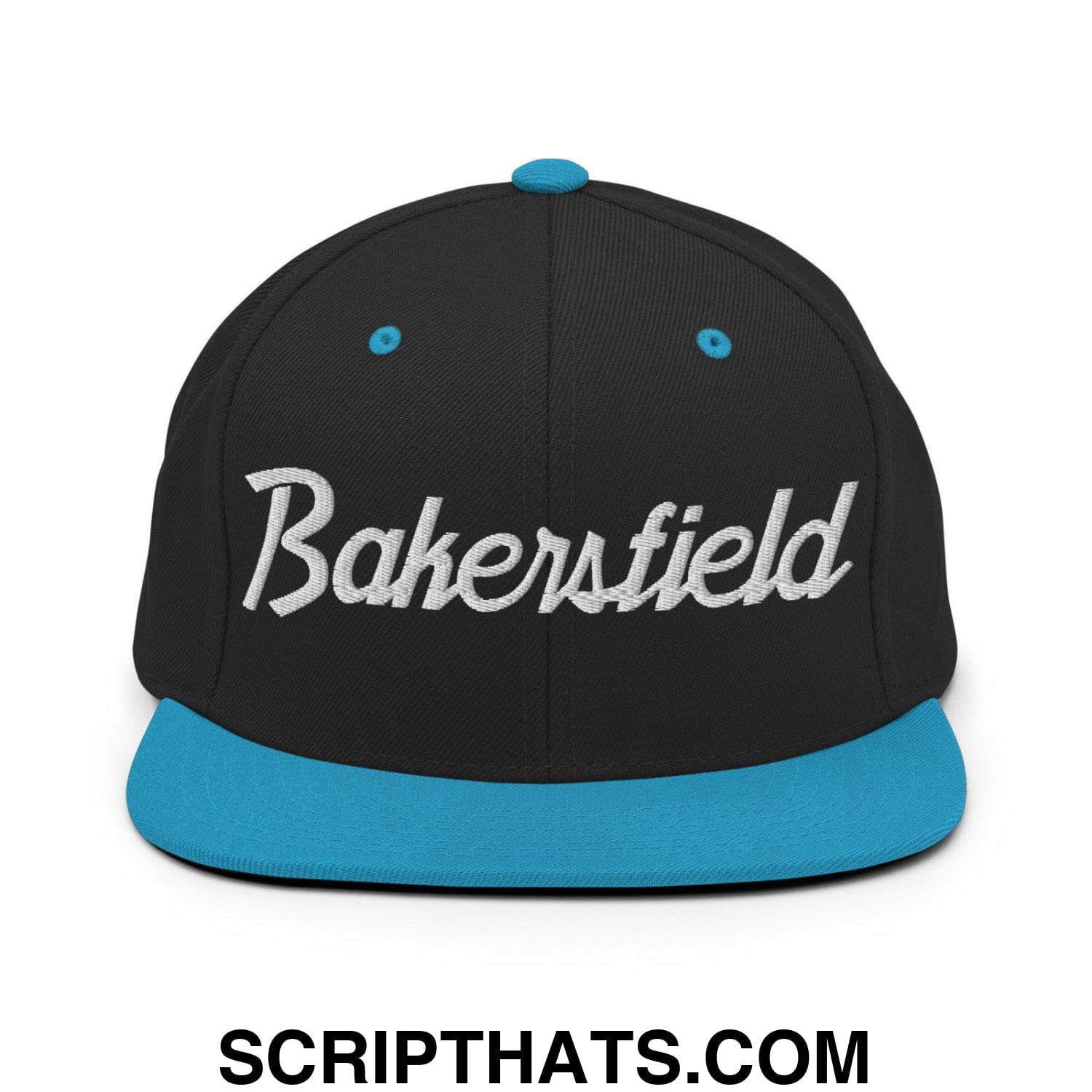 Bakersfield Script Snapback Hat Black Teal