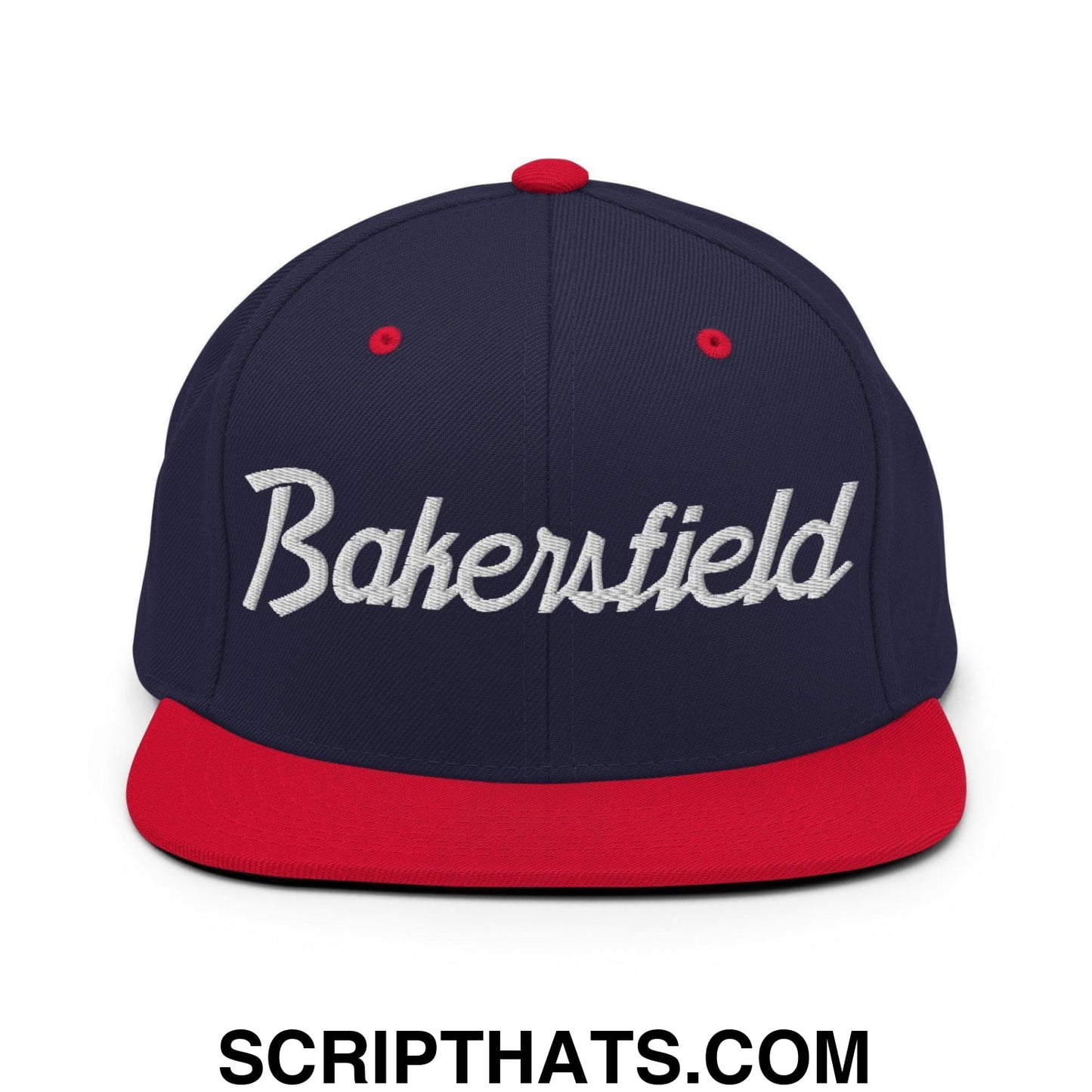 Bakersfield Script Snapback Hat Navy Red
