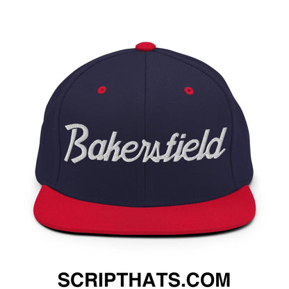 Bakersfield Script Snapback Hat Navy Red