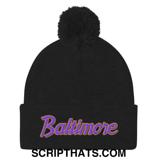 Baltimore Football Vintage Sports Script Knit Pom Pom Beanie Default Title