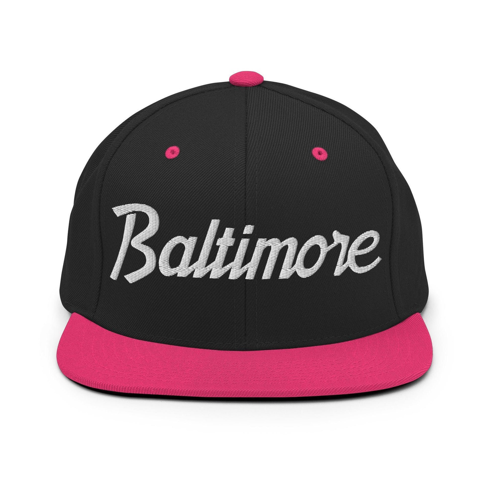 Baltimore Script Snapback Hat Black/ Neon Pink