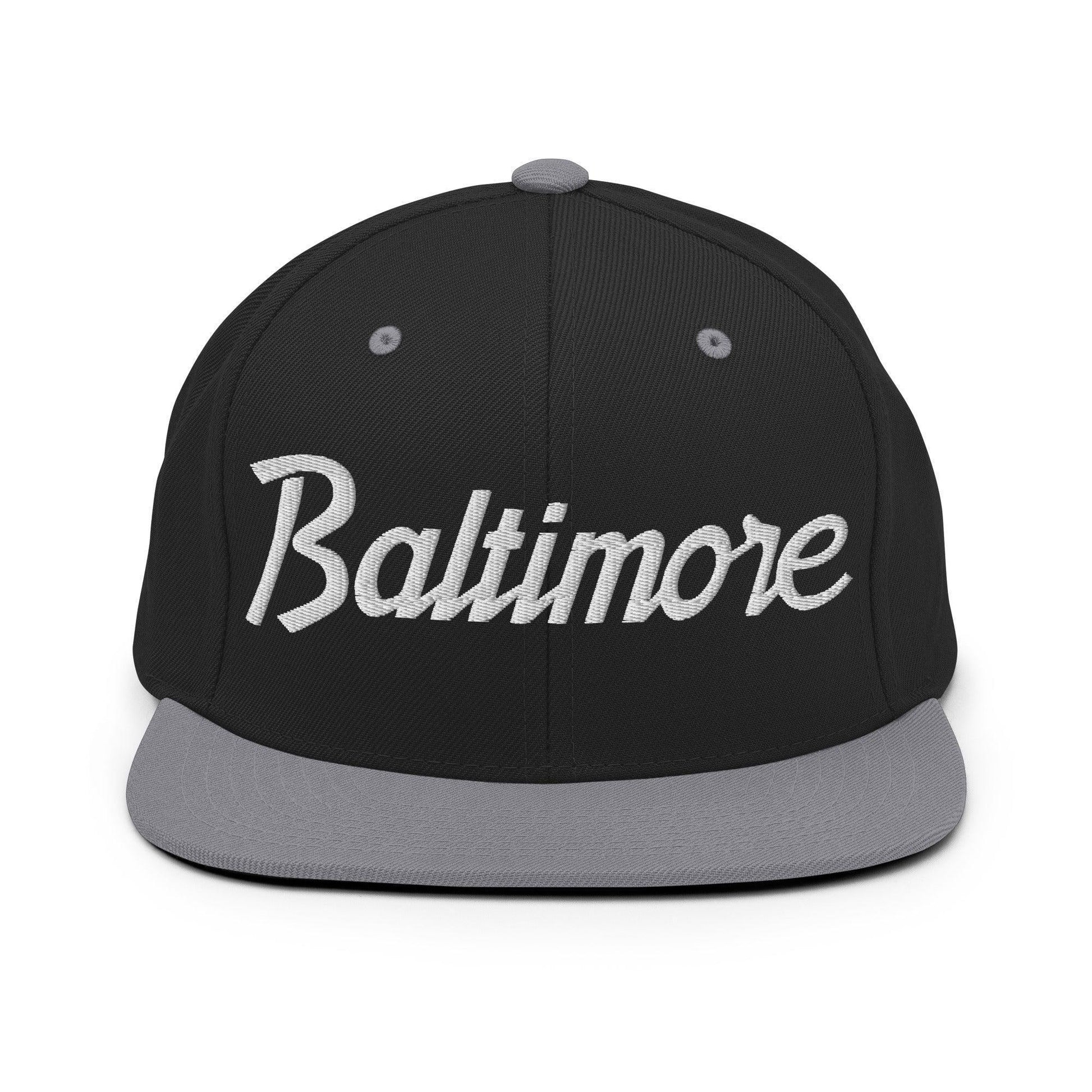 Baltimore Script Snapback Hat Black/ Silver