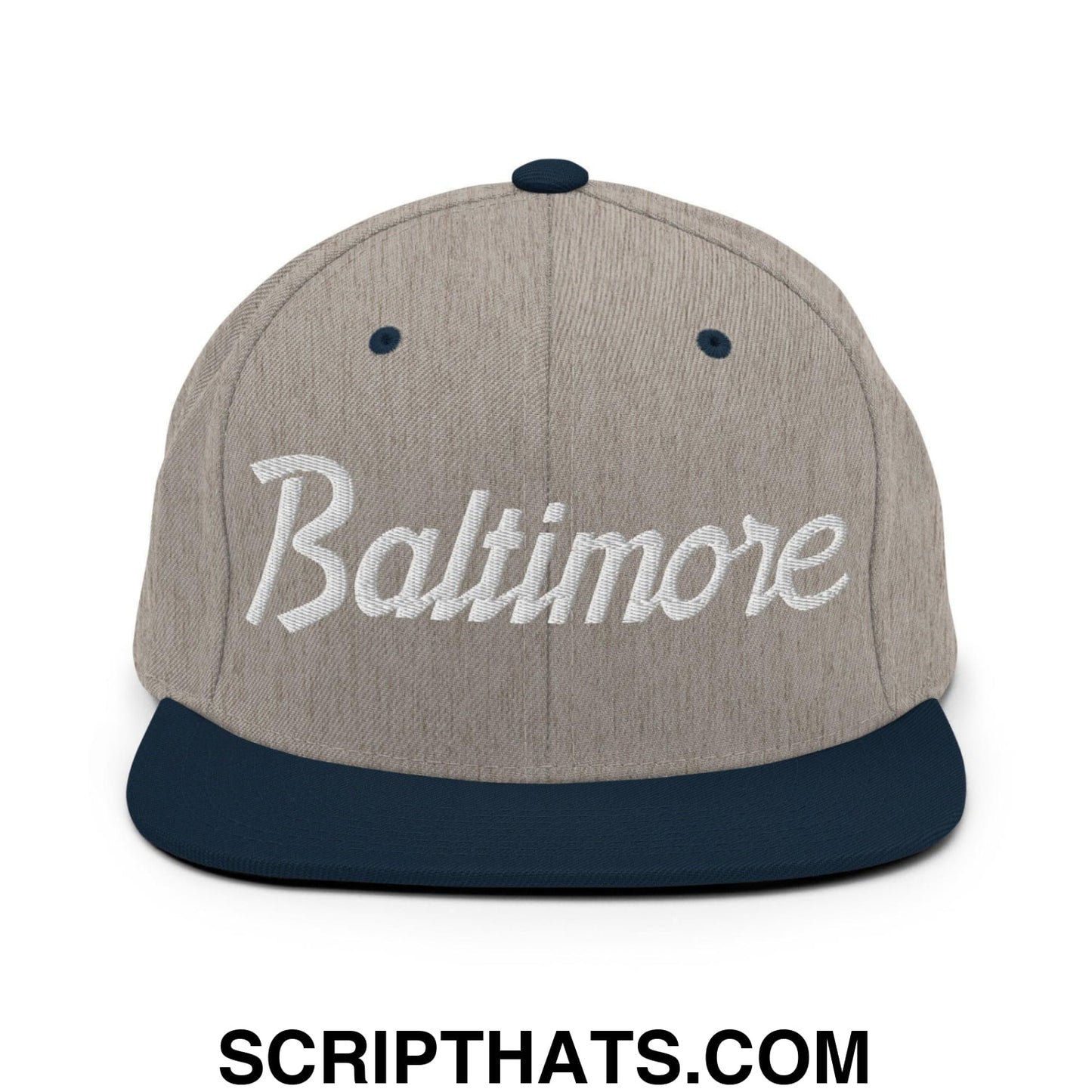 Baltimore Script Snapback Hat Heather Grey Navy