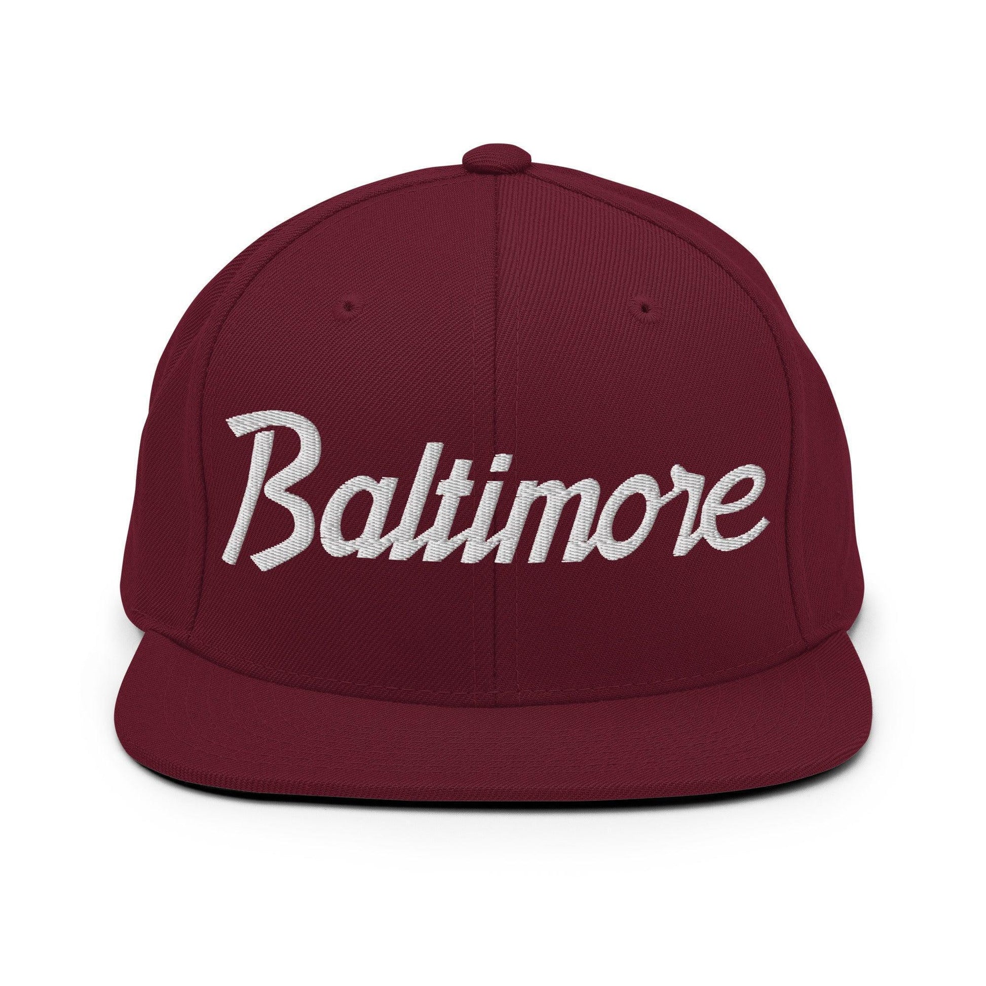 Baltimore Script Snapback Hat Maroon