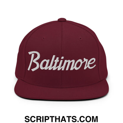Baltimore Script Snapback Hat Maroon