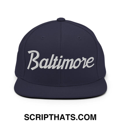 Baltimore Script Snapback Hat Navy