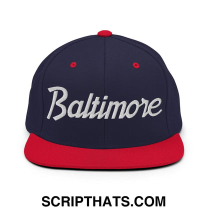 Baltimore Script Snapback Hat Navy Red
