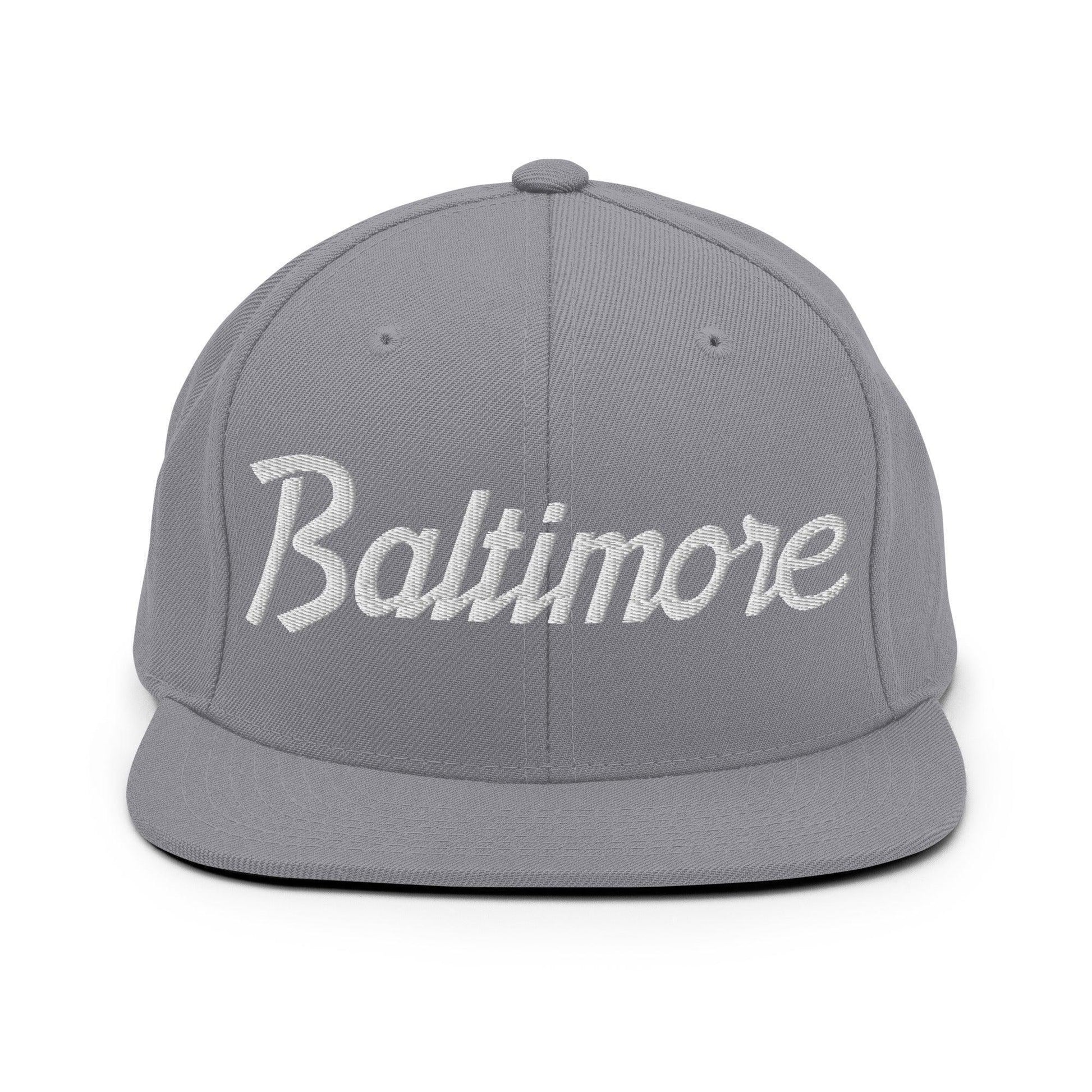 Baltimore Script Snapback Hat Silver