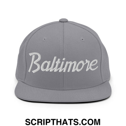 Baltimore Script Snapback Hat Silver