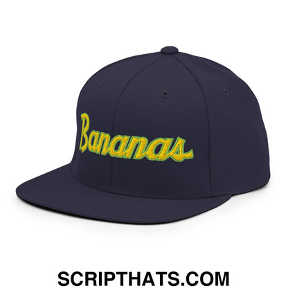 Bananas Baseball Classic Sports Script Embroidered Flat Bill Brim Snapback Hat Navy