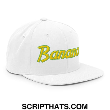 Bananas Baseball Classic Sports Script Embroidered Flat Bill Brim Snapback Hat White
