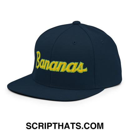 Bananas Baseball Classic Sports Script Embroidered Flat Bill Brim Snapback Hat Dark Navy