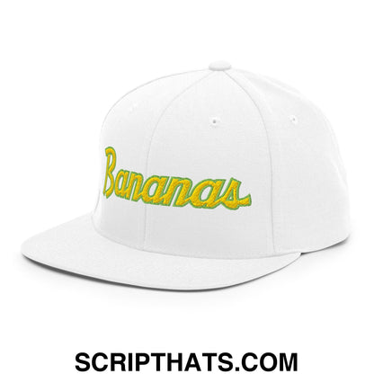 Bananas Baseball Classic Sports Script Embroidered Flat Bill Brim Snapback Hat White