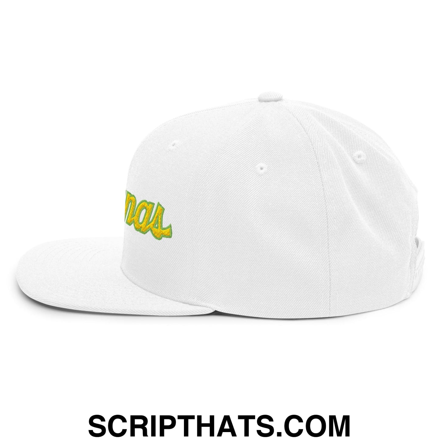 Bananas Baseball Classic Sports Script Embroidered Flat Bill Brim Snapback Hat White