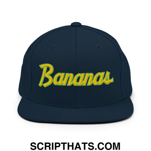 Bananas Baseball Classic Sports Script Embroidered Flat Bill Brim Snapback Hat Dark Navy