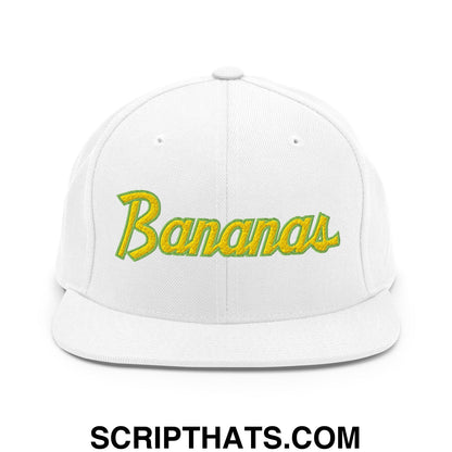 Bananas Baseball Classic Sports Script Embroidered Flat Bill Brim Snapback Hat White