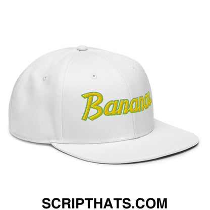 Bananas Baseball Classic Sports Script Embroidered Flat Brim Bill Snapback Hat White