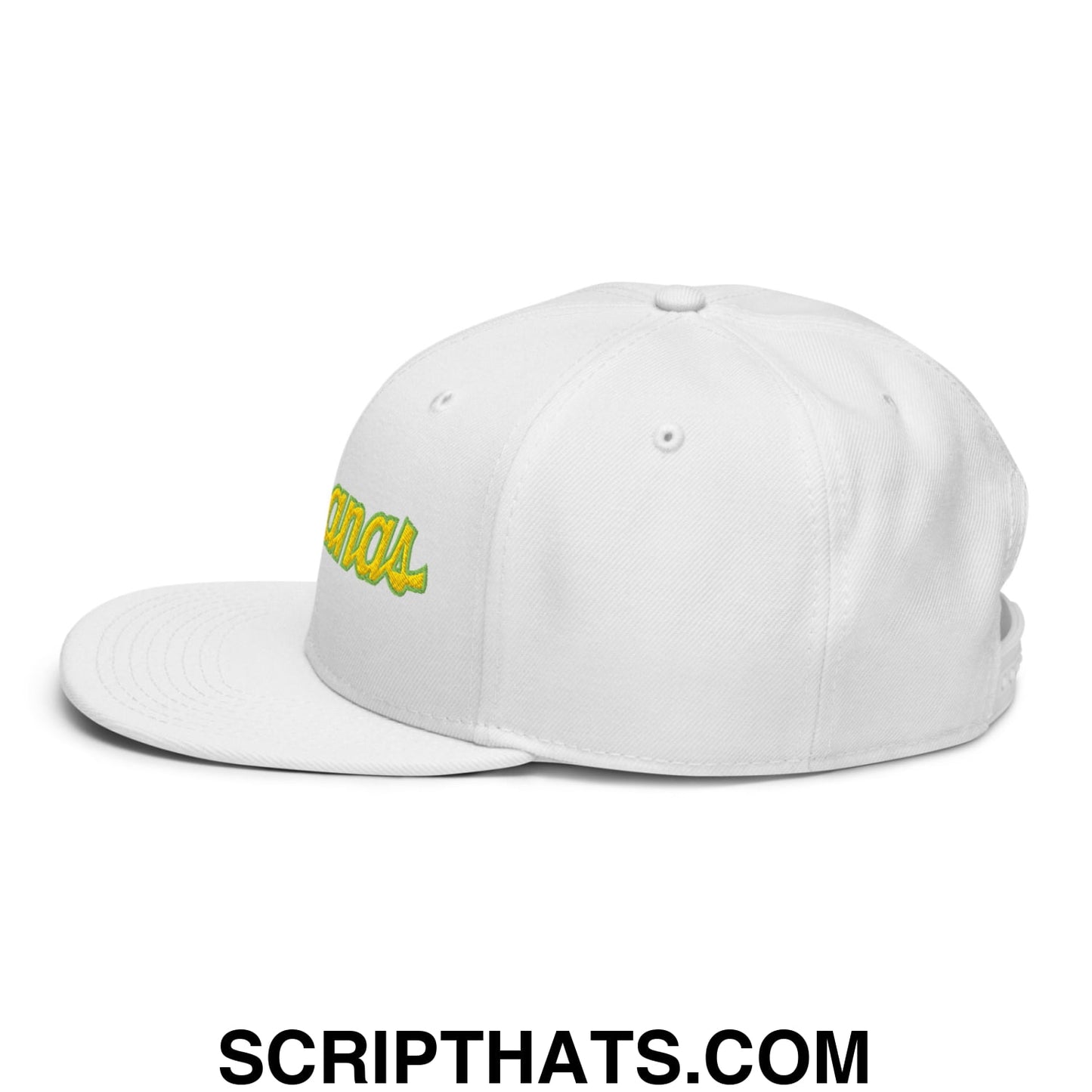 Bananas Baseball Classic Sports Script Embroidered Flat Brim Bill Snapback Hat White