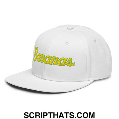 Bananas Baseball Classic Sports Script Embroidered Flat Brim Bill Snapback Hat White