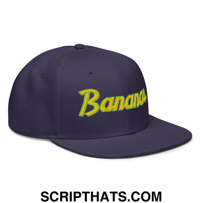 Bananas Baseball Classic Sports Script Embroidered Flat Brim Bill Snapback Hat Navy blue