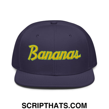 Bananas Baseball Classic Sports Script Embroidered Flat Brim Bill Snapback Hat Navy blue
