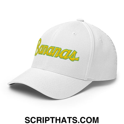 Bananas Baseball Classic Sports Script Embroidered Structured Stretch Fit Hat White