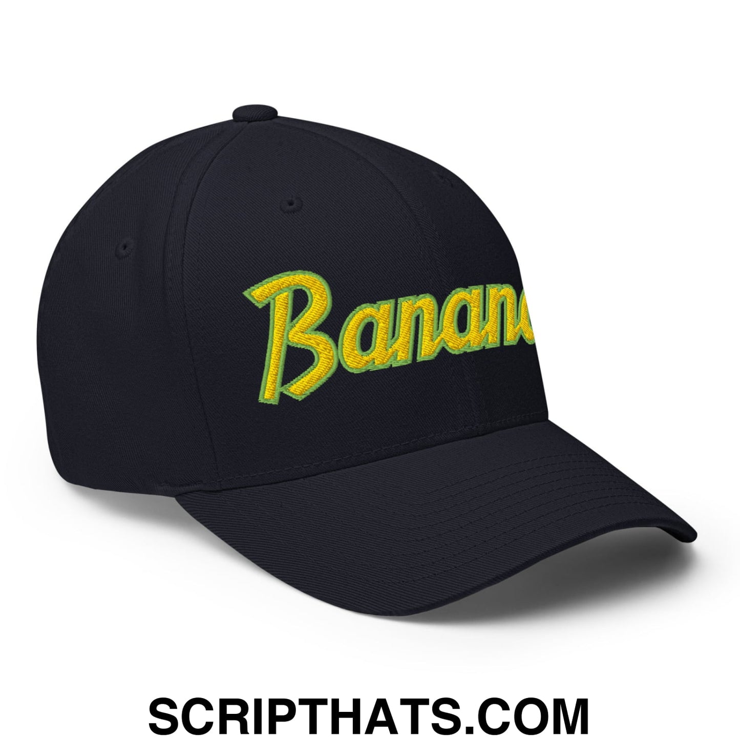 Bananas Baseball Classic Sports Script Embroidered Structured Stretch Fit Hat Dark Navy