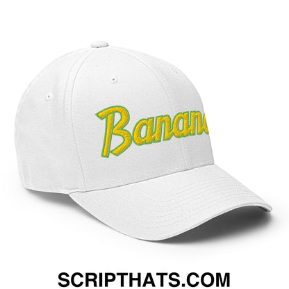 Bananas Baseball Classic Sports Script Embroidered Structured Stretch Fit Hat White