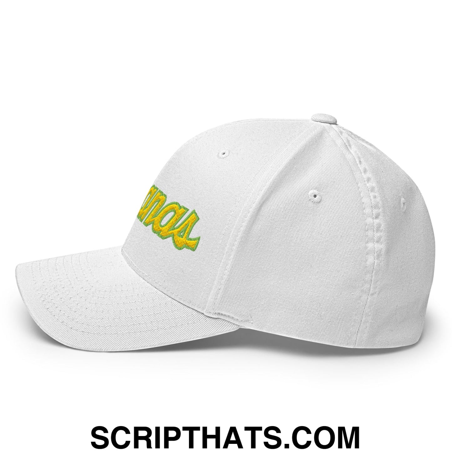 Bananas Baseball Classic Sports Script Embroidered Structured Stretch Fit Hat White