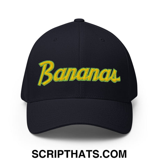 Bananas Baseball Classic Sports Script Embroidered Structured Stretch Fit Hat Dark Navy
