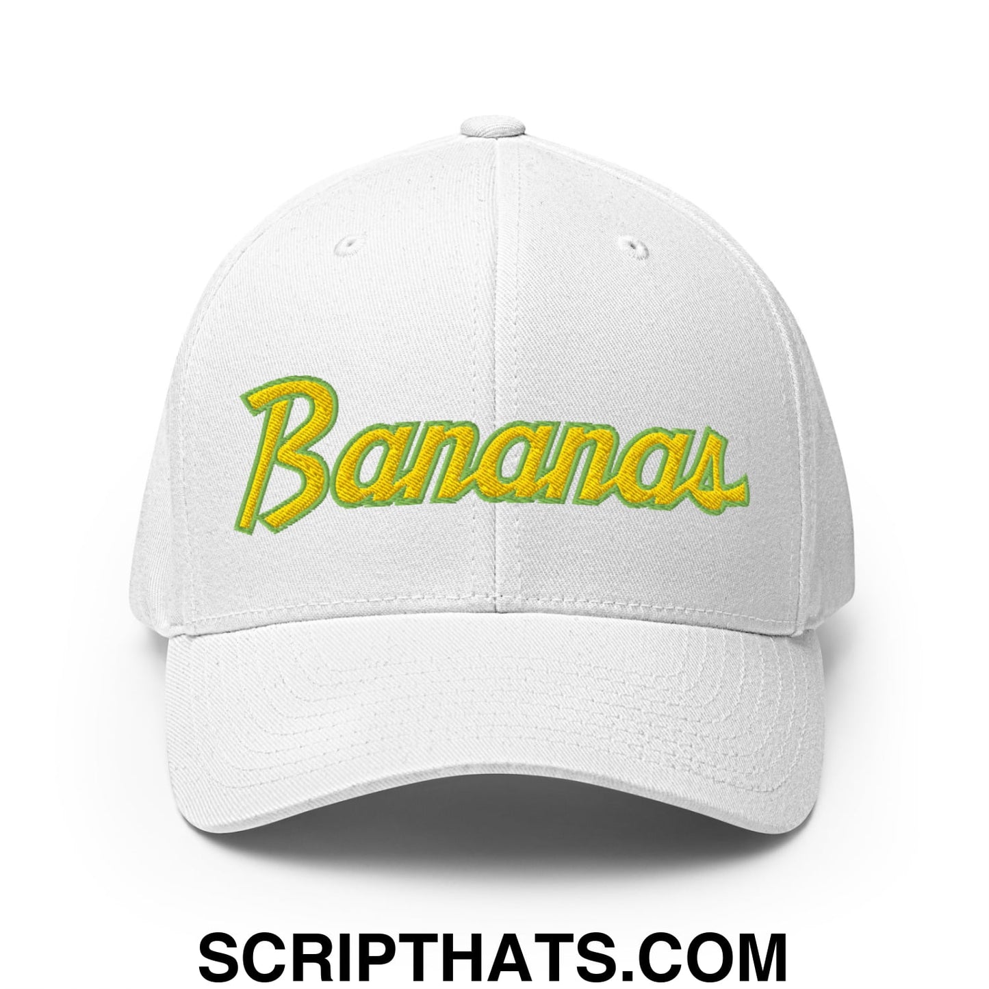 Bananas Baseball Classic Sports Script Embroidered Structured Stretch Fit Hat White