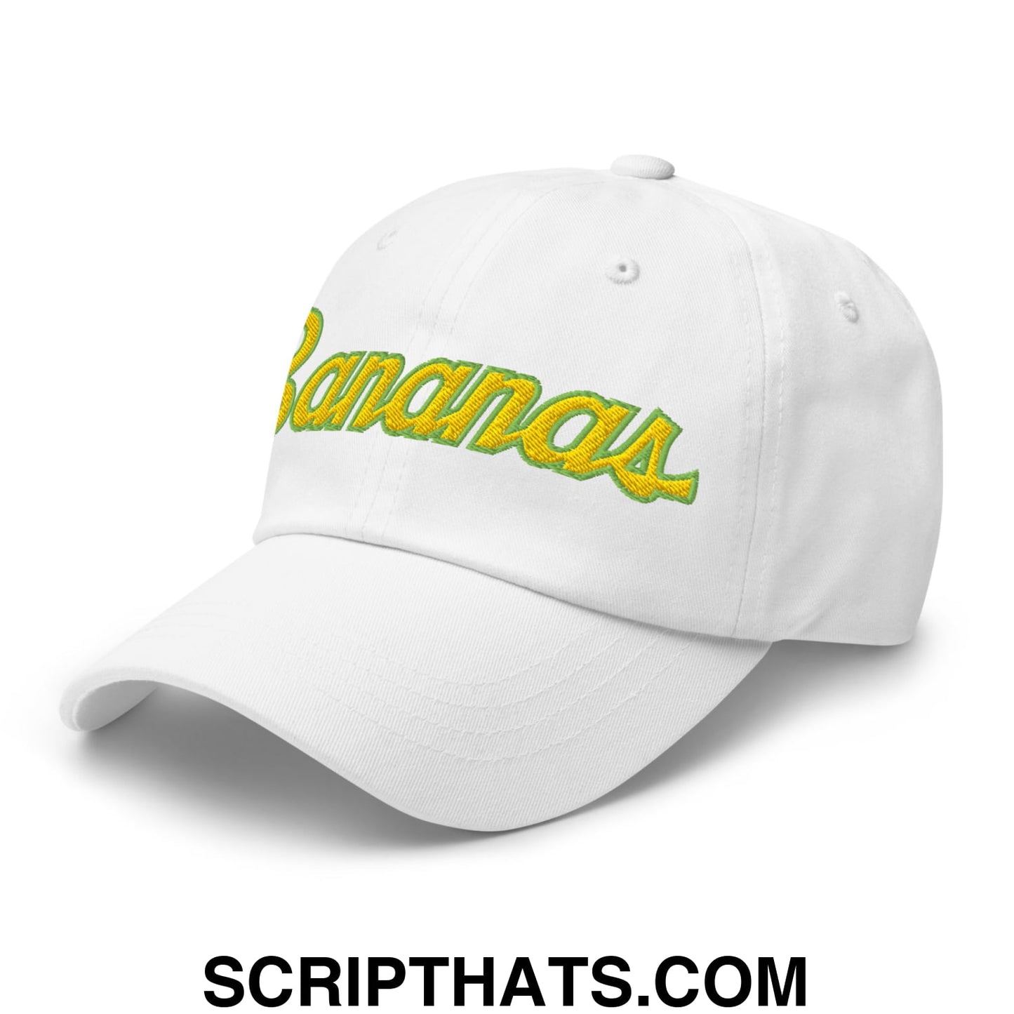 Bananas Baseball Classic Sports Script Embroidered Unstructured Dad Hat White
