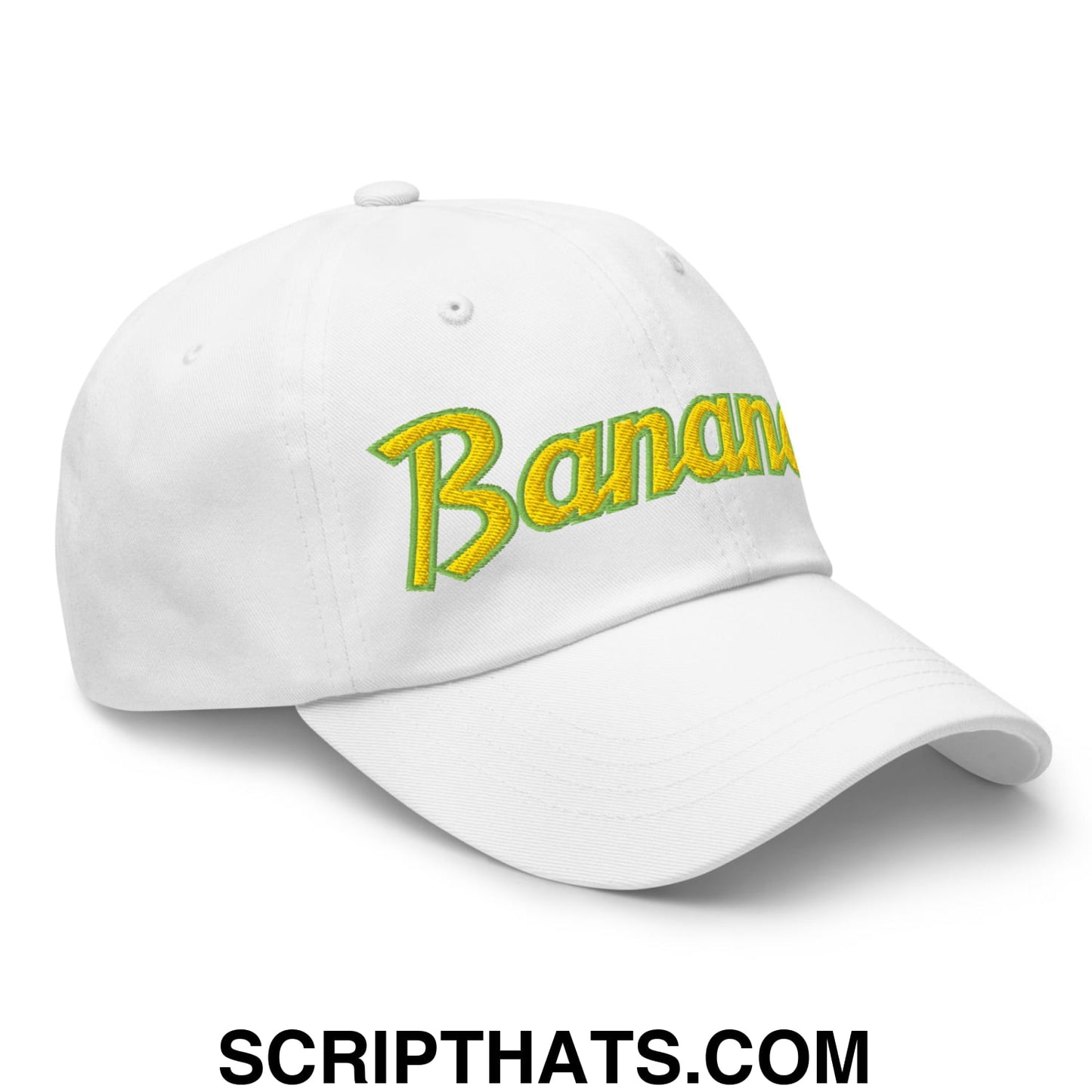 Bananas Baseball Classic Sports Script Embroidered Unstructured Dad Hat White