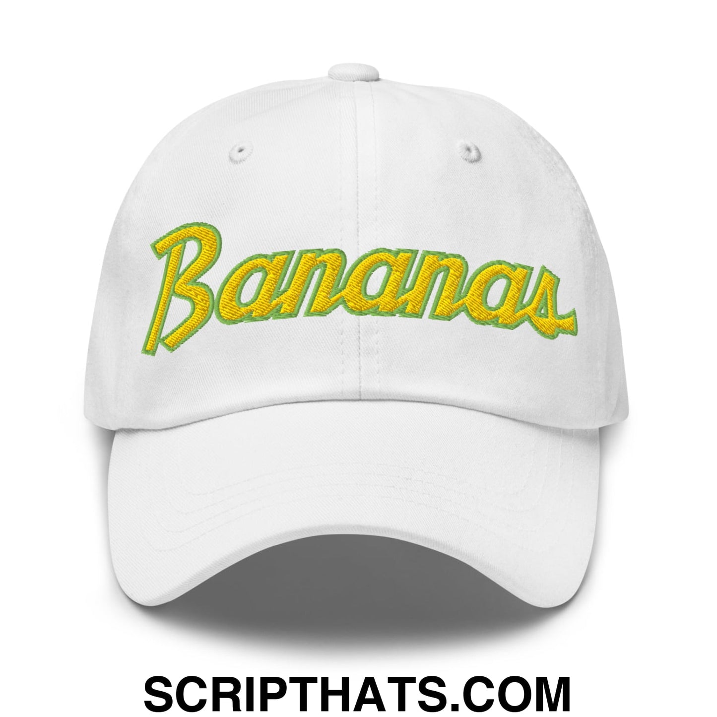 Bananas Baseball Classic Sports Script Embroidered Unstructured Dad Hat White