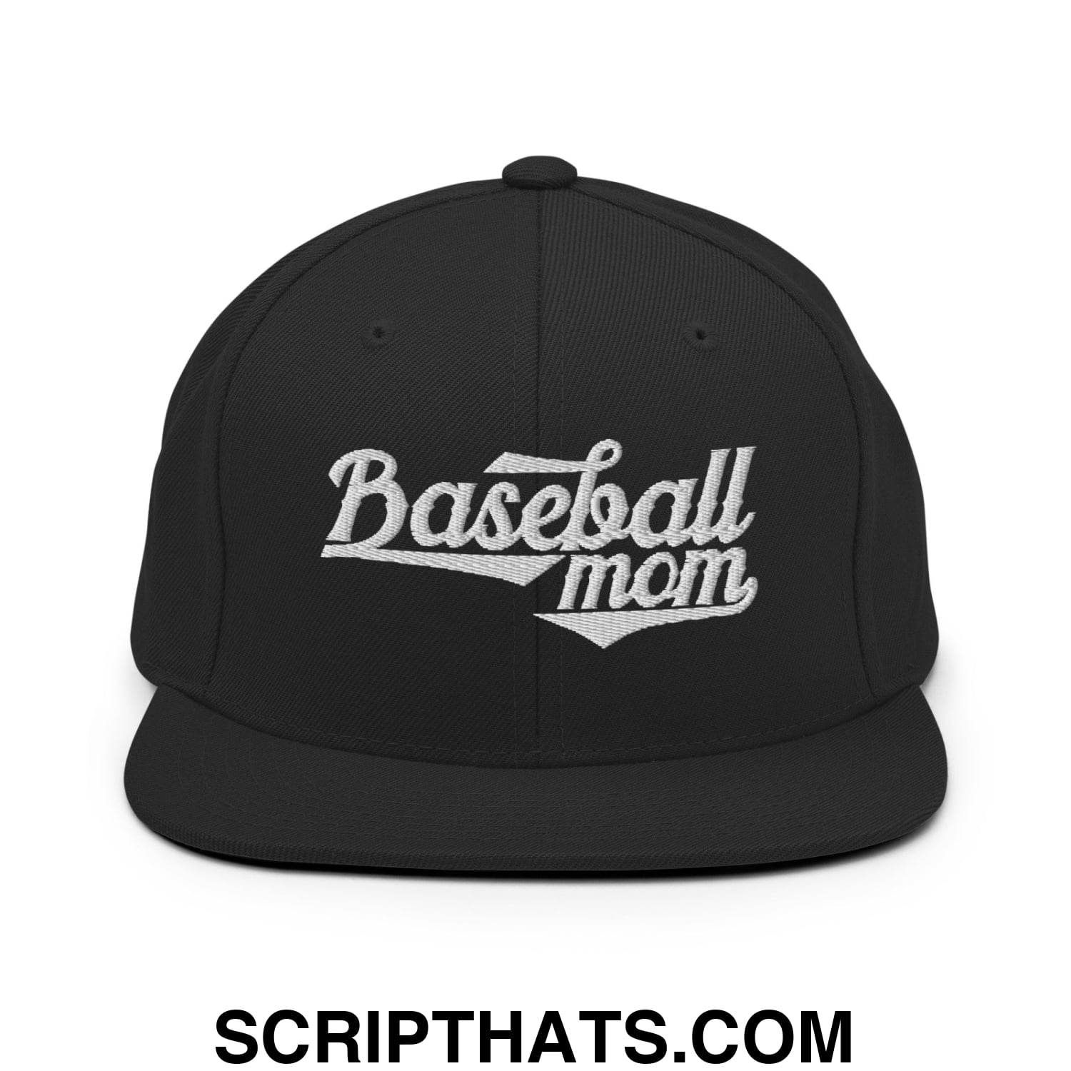 Baseball Mom Embroidered Flat Bill Brim Snapback Hat Black
