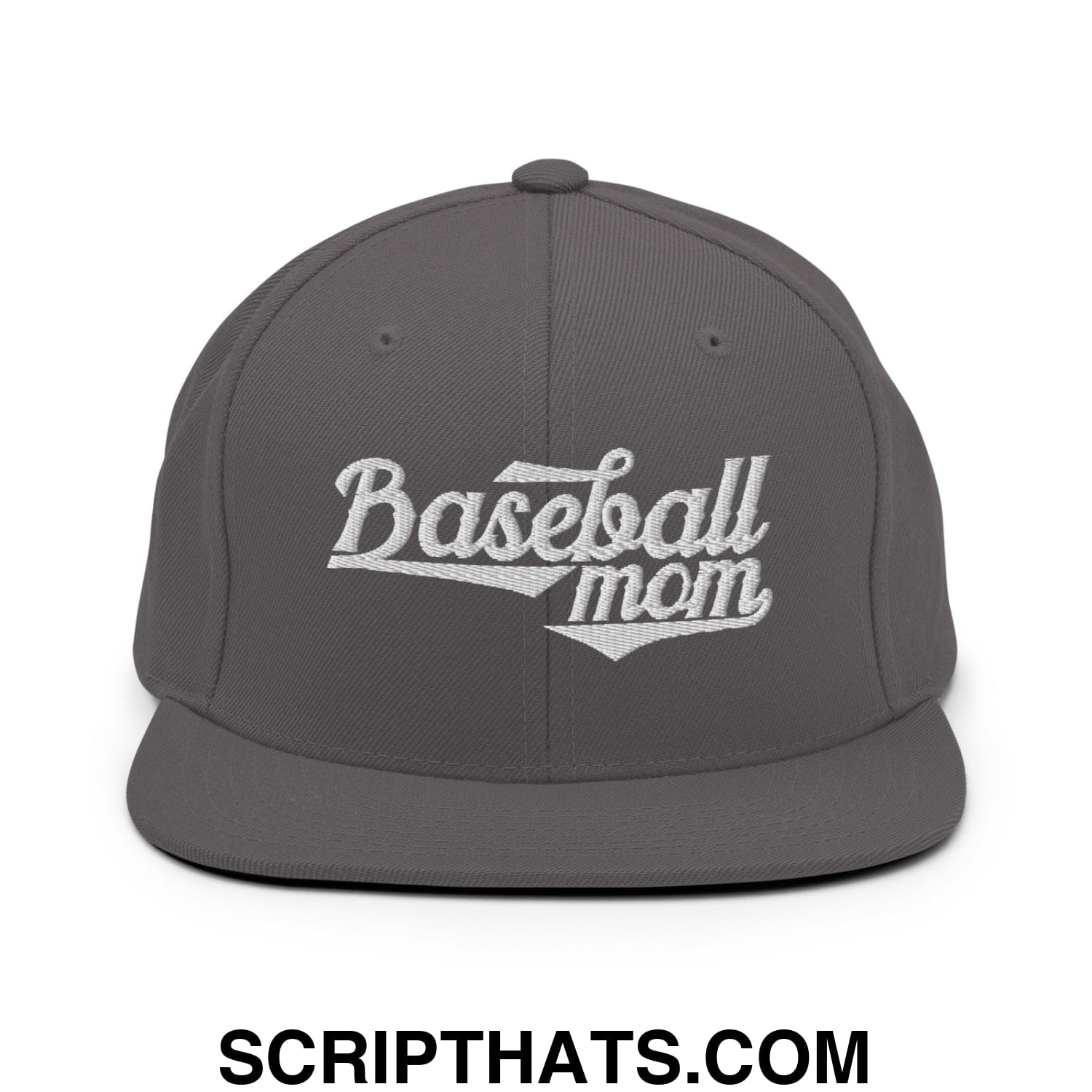 Baseball Mom Embroidered Flat Bill Brim Snapback Hat Dark Grey