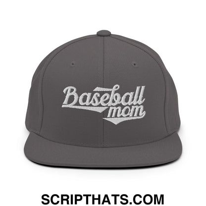 Baseball Mom Embroidered Flat Bill Brim Snapback Hat Dark Grey
